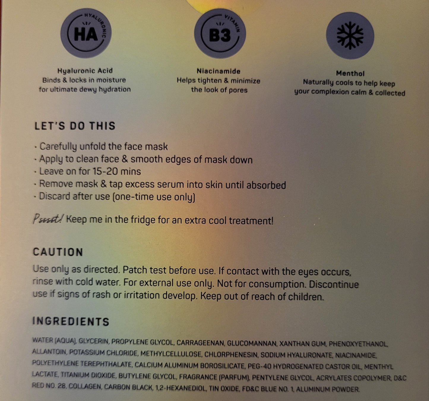 On Thin Ice Cooling Hydrogel Mask