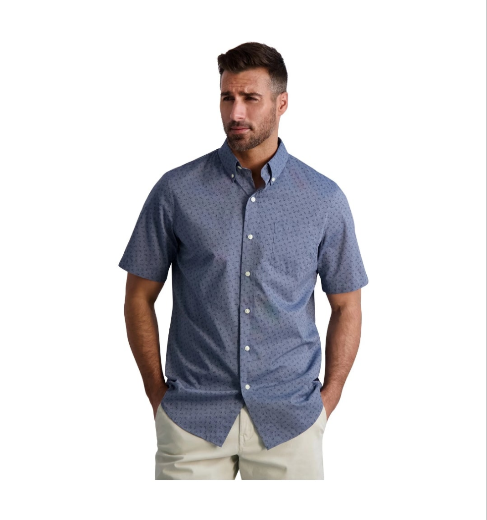 Chaps Men's Short Sleeve Stretch Woven Shirt, Size 3XLT Navy Peony