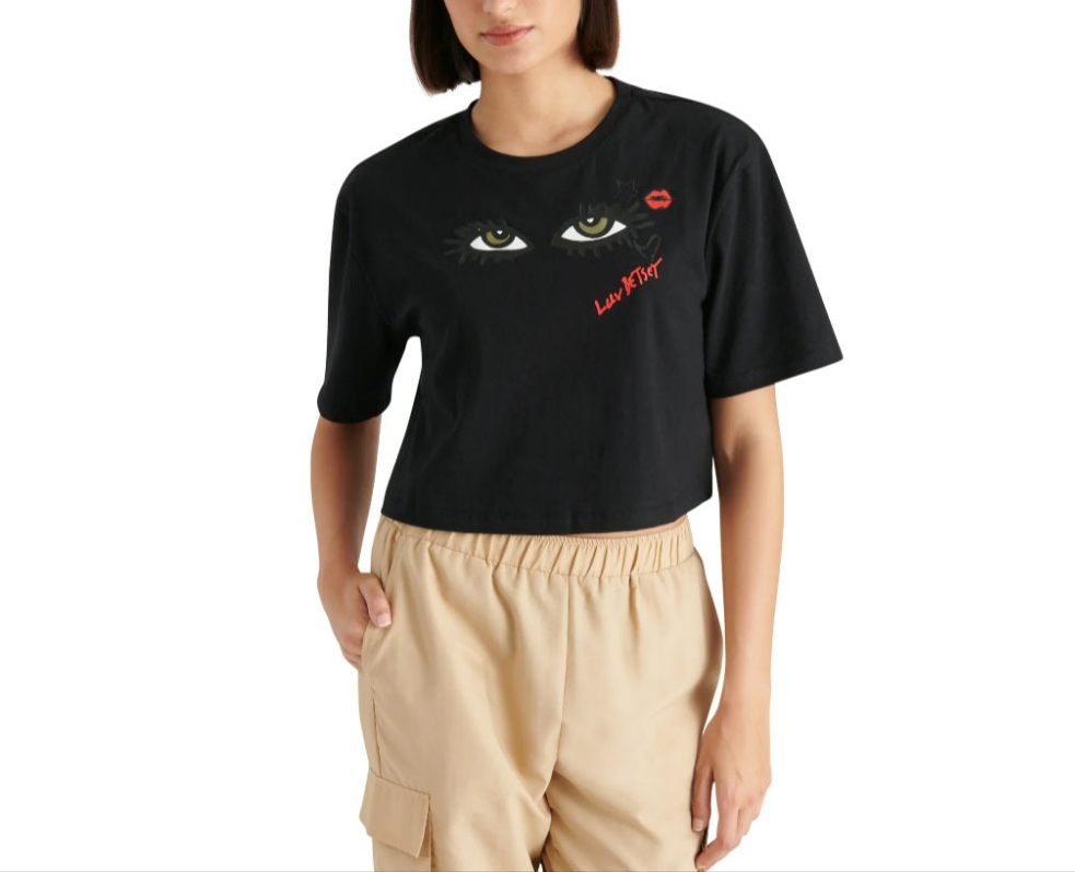 Betsey Johnson Women's All Eyes on Me Cropped Tee- EXTRA SMALL