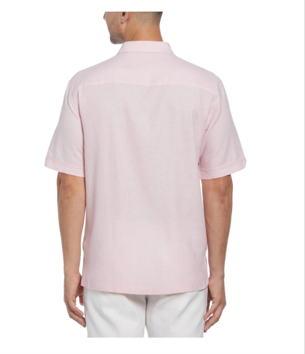 Cafe Luna Men's Linen Blend Tonal L-Shape Print Short Sleeve Shirt 4XL (58-60)