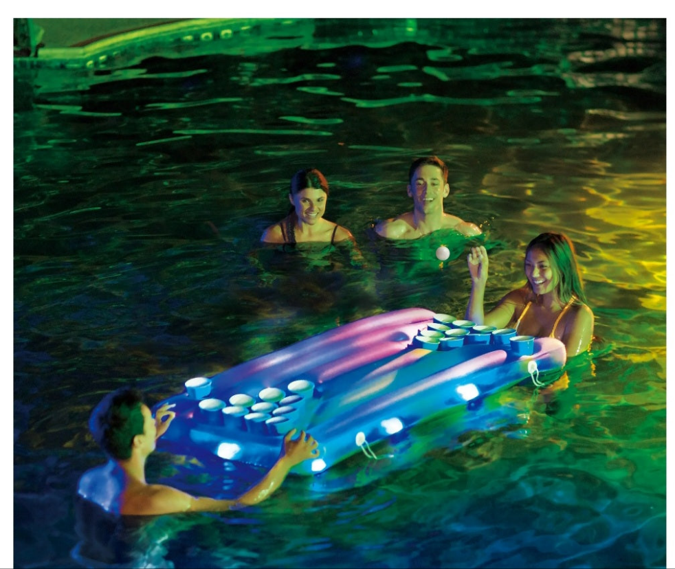 Summer Waves Inflatable Aqua Glow Aqua Pong Pool Game, Multicolor LED Lights, for Adults, Unisex