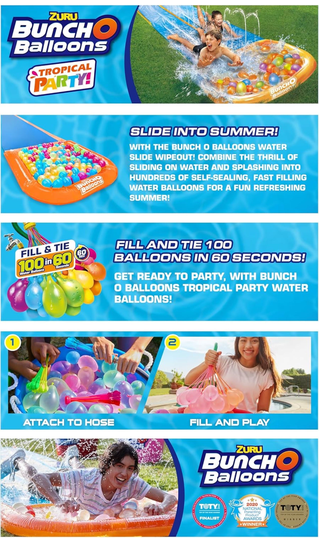 Bunch O Balloons Tropical Party Water Slide Wipeout 1x