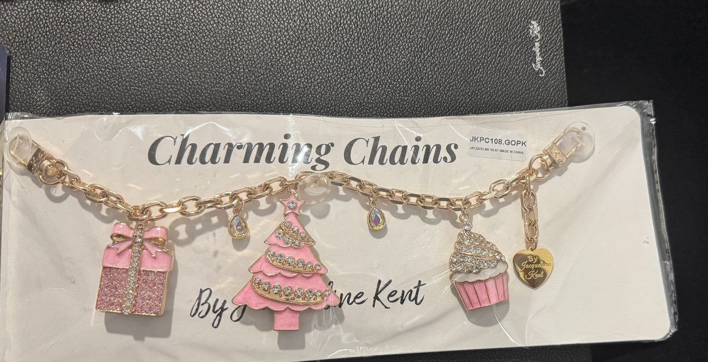 1 Jacqueline Kent Purse Charm Pink Tree and Cupcake with Rhinestones