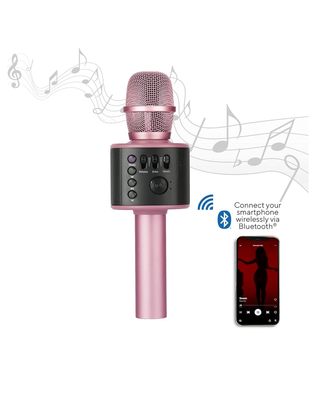 Core Innovations Wireless Bluetooth Karaoke Microphone with Built-in Speakers + HD Recording, Portable Handheld Mic | Rose Gold