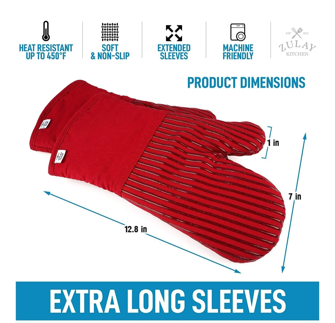 Zulay Kitchen Silicone Oven Mitts Red Stripes-2 piece