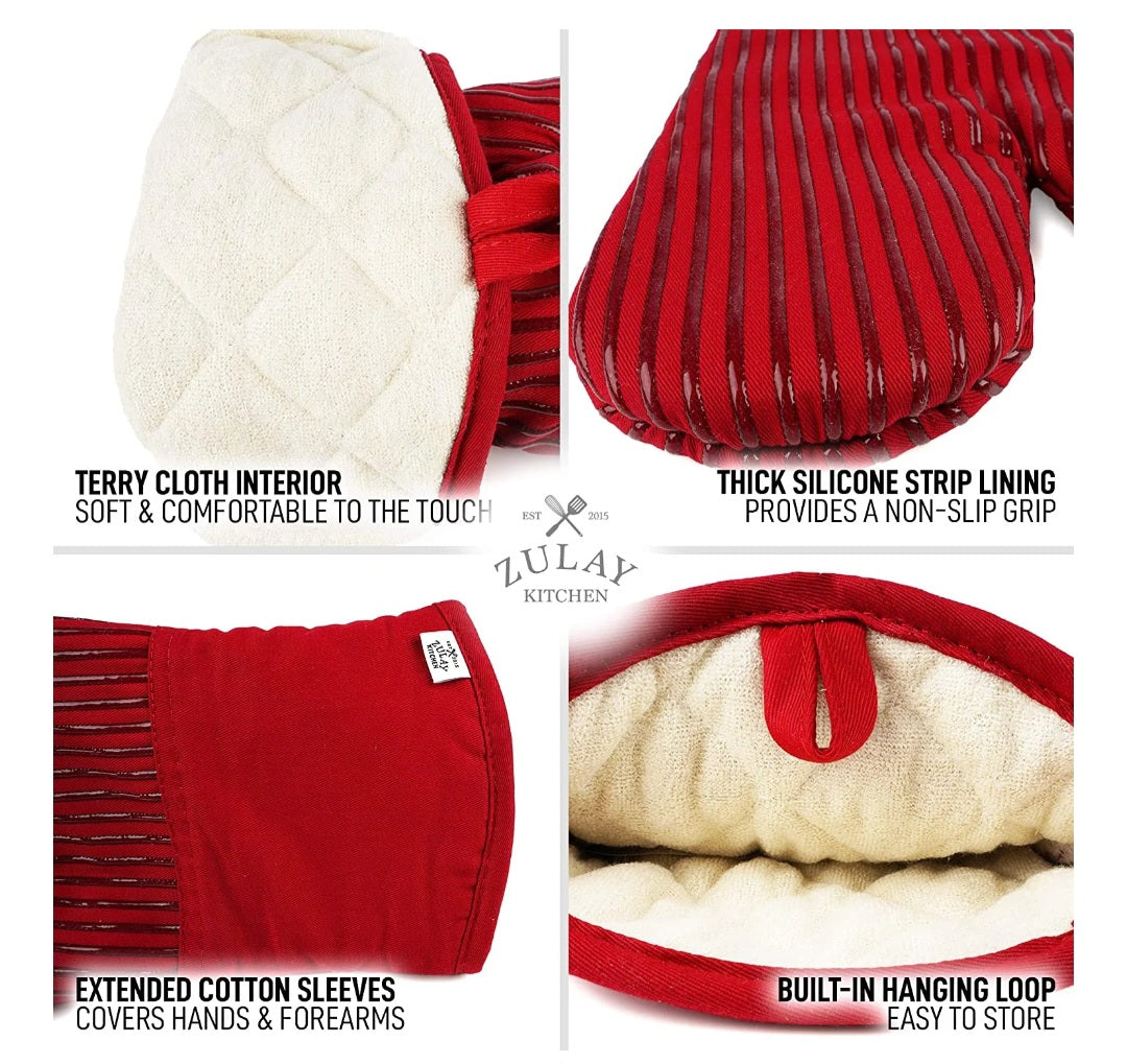 Zulay Kitchen Silicone Oven Mitts Red Stripes-2 piece