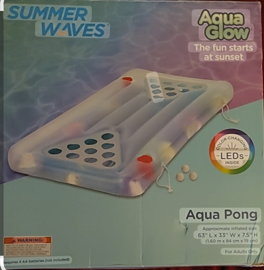 Summer Waves Inflatable Aqua Glow Aqua Pong Pool Game, Multicolor LED Lights, for Adults, Unisex