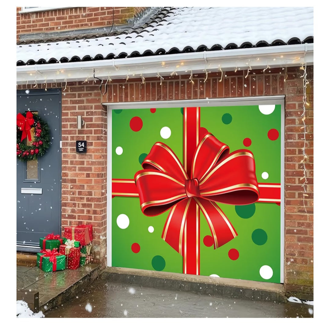 -000- BlissfulTie Christmas Single Garage Door Cover 7x8FT