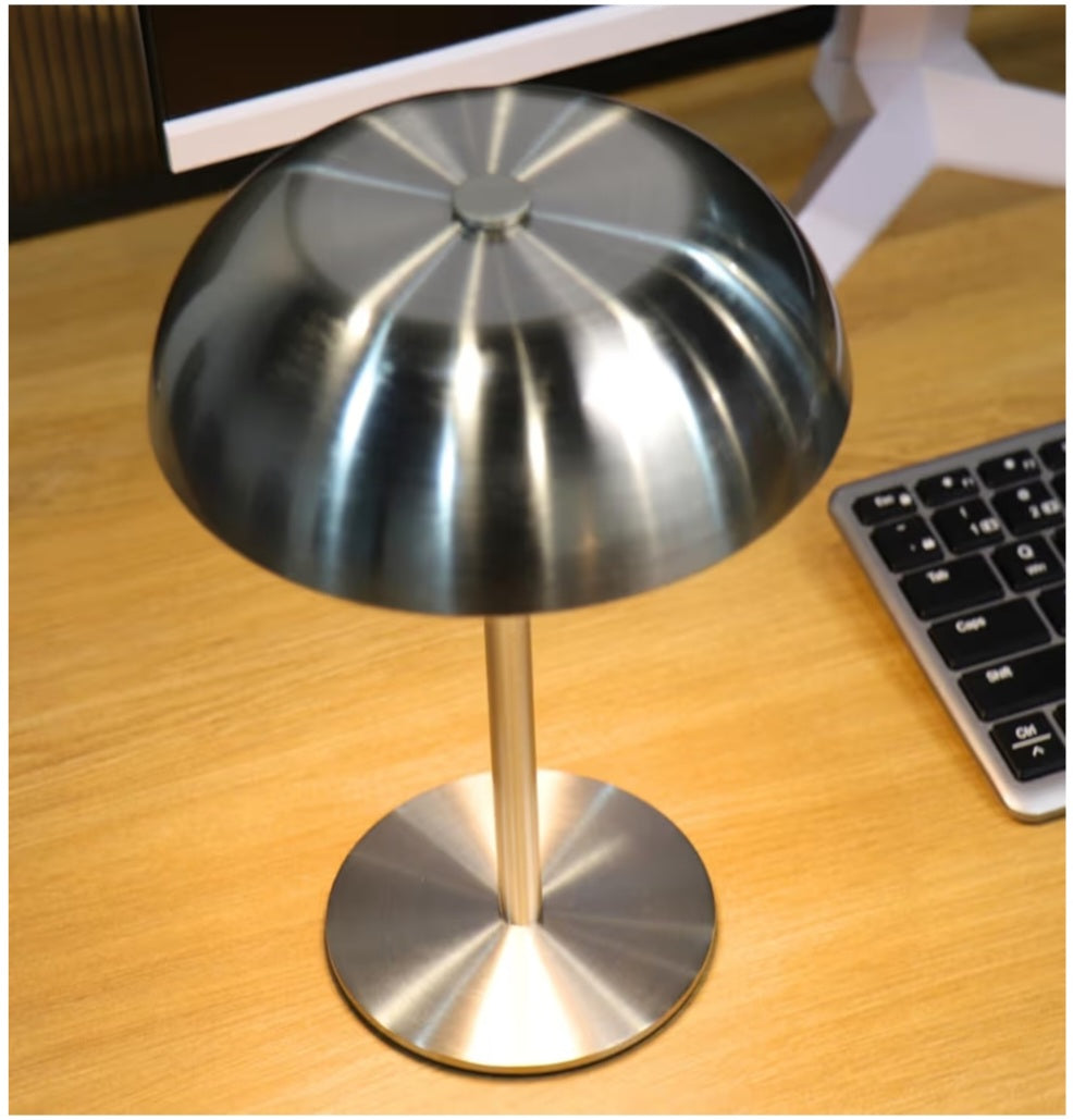 Portable LED Mushroom Table Lamp, Cordless Desk Night Light with 5200mAh Rechargeable Battery (Silver)
