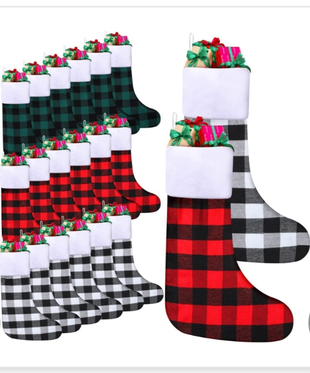 -000- Christmas Stockings 20 Inch Large Buffalo Plaid Stockings, 3 for $10.99, Mix or Match