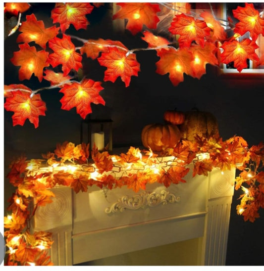 -001 NEW ITEM- Maple Leaf Lights 20Ft 40 LED Battery Operated Autumn Garland 2 Pack! ( Leaves enlarged in picture)