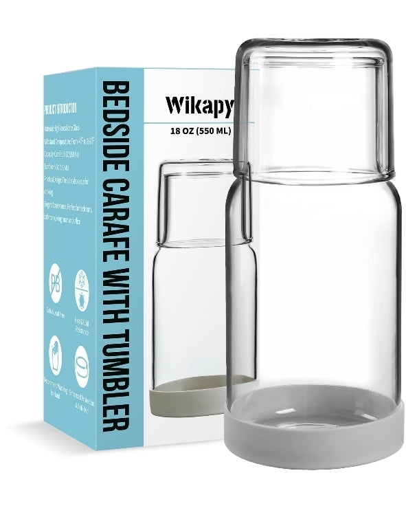 Bedside Water Carafe and Glass Set With Silicone Coaster