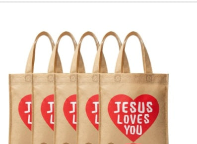 Jesus Loves You Non Woven Reusable Gift Bag with Handles 9.84 x 8.66 (5 pack)