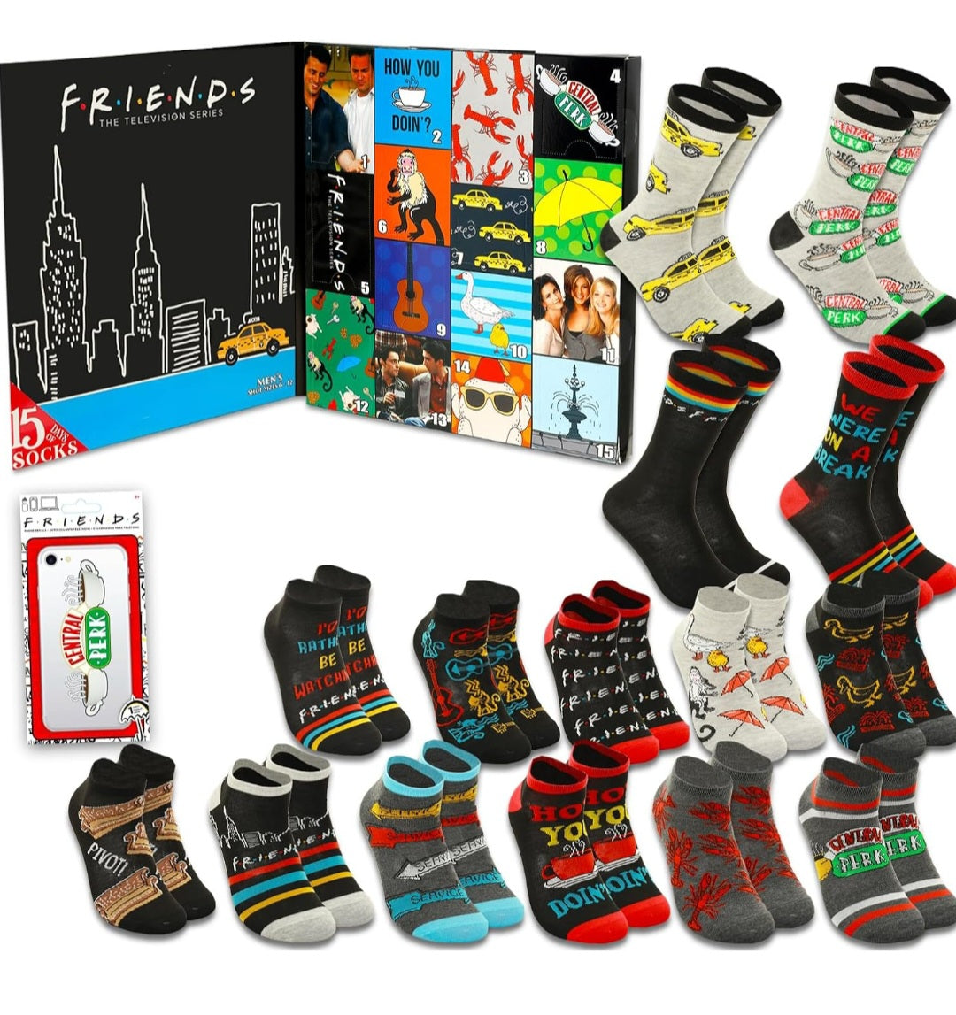 Friends 15 Days of Socks Advent Calendar (Men's 6-12) Women can also wear!