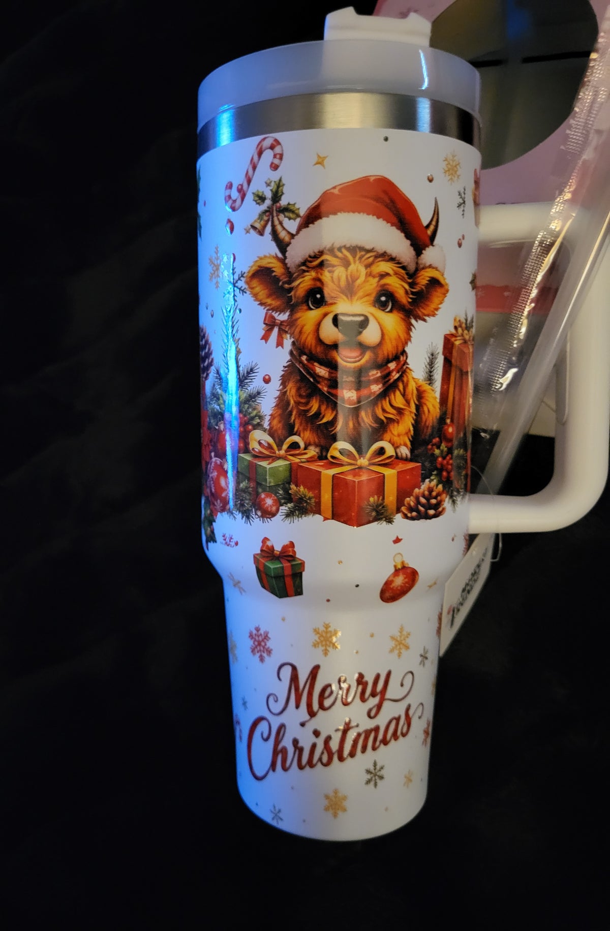 Highland Cow Christmas 40 oz Stainless Steel Tumbler w/Straw (presents)