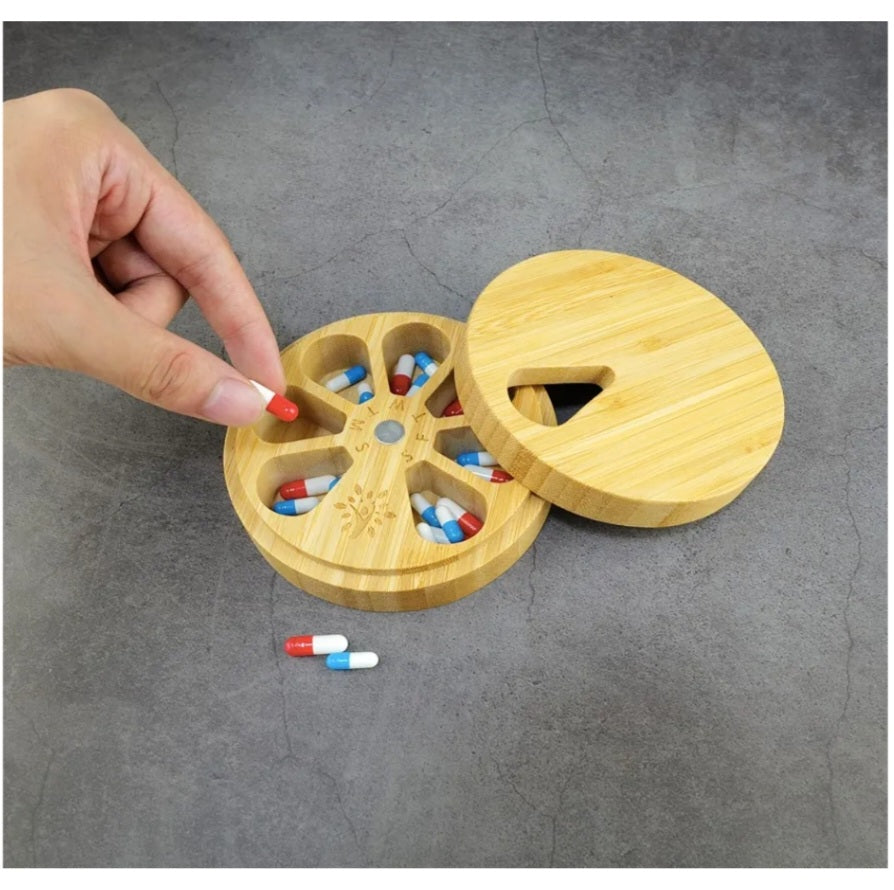 -001 NEW ITEM-AM&PM Bamboo Wood Pill Organizer