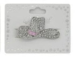 Rhinestone Cowboy Hat Hair Barrette Clip (pink)