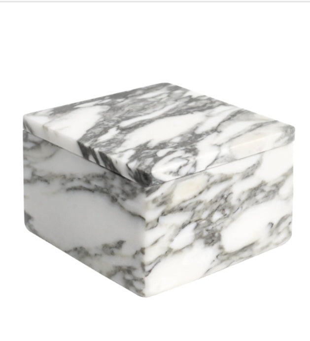 Square Marble Box for Vanity with Lid (Arabescato 4.7"x4.7"x3.2")