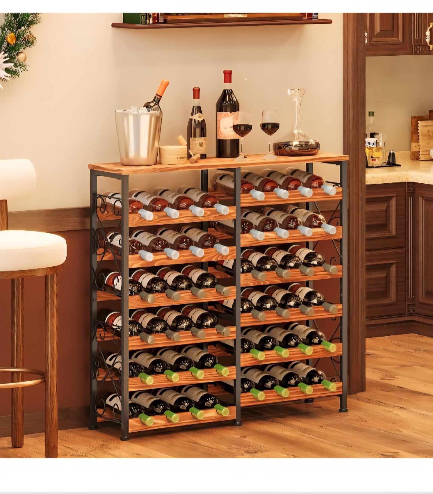 -001 NEW ITEM--π¨π¨π¨ON SALE 10/2/2025 to 10/06/2025π¨π¨π¨--Wine Rack with Wooden Top, 48 Bottles Wine Rack Free Standing