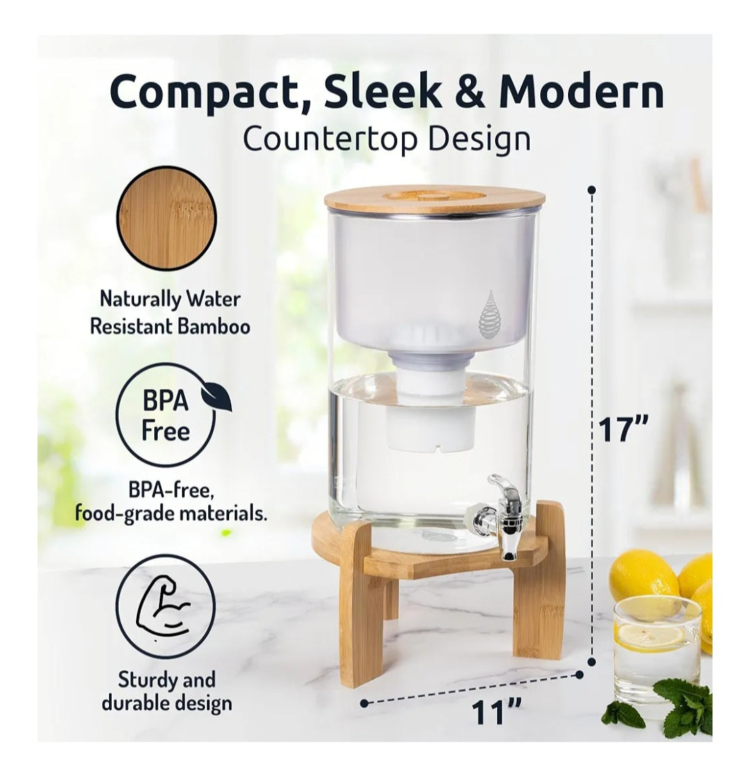 -001 NEW ITEM-pH Recharge Glass Alkaline Water Filter Dispenser - Countertop Water Filter System