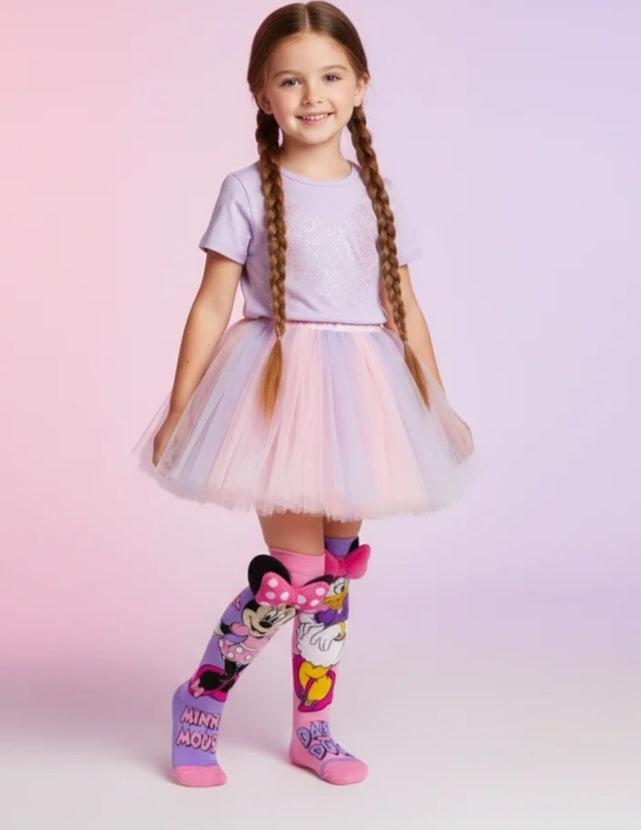 JIOIWA Cartoon Mouse & Duck Mismatched 3D Plush Bow Knee-High Socks