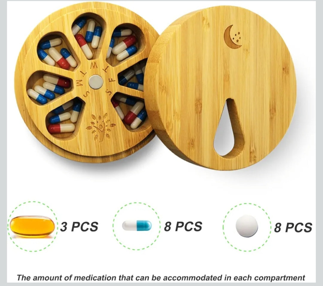 -001 NEW ITEM-AM&PM Bamboo Wood Pill Organizer