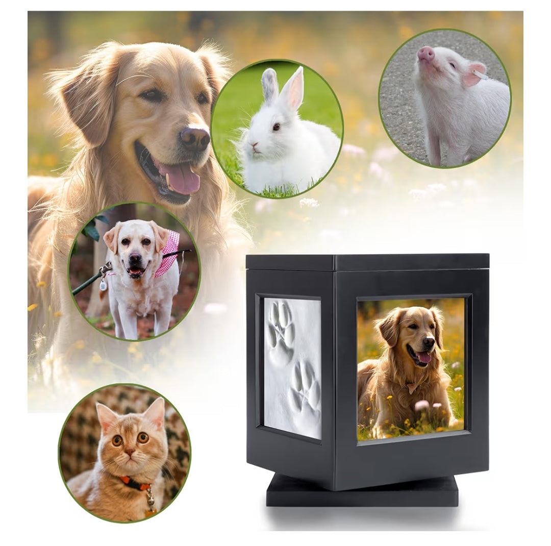 Personalized Pet Urn for Ashes, Black Wooden Memorial Keepsake