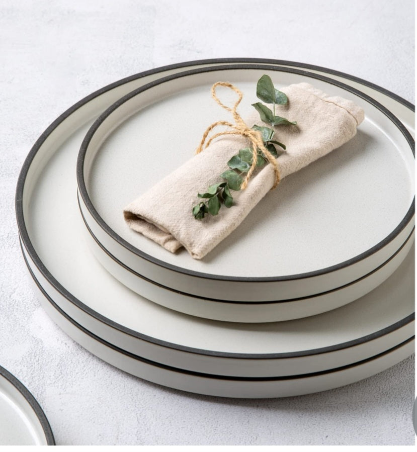 Dinner Plates, High Edge Modern Ceramic Flat Plates 10.5 Inch Set of 6, plates