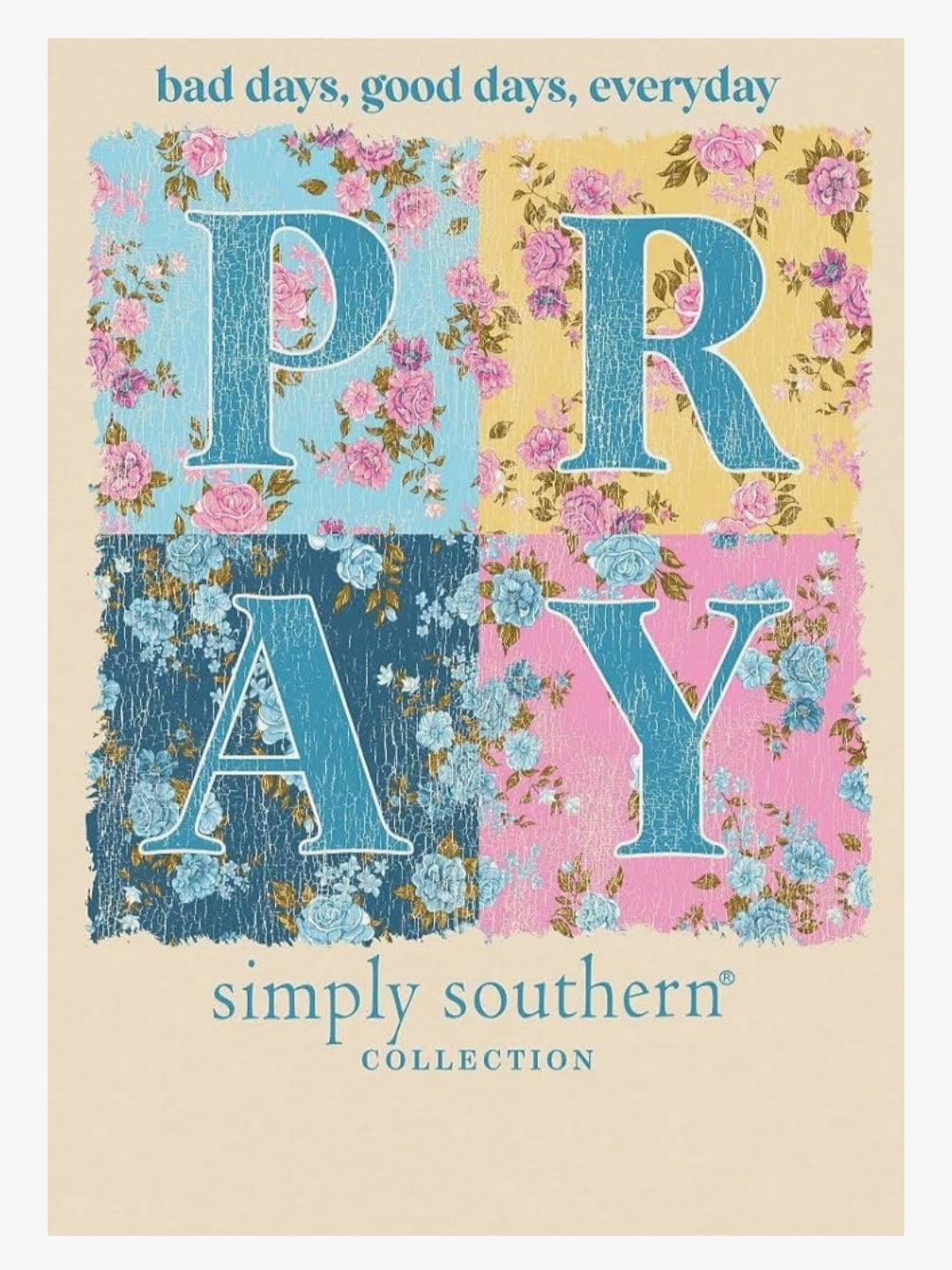 -001 NEW ITEM-Simply Southern "Pray" Relaxed Fit Short Sleeve Adult XL T-Shirt (16-18), Natural
