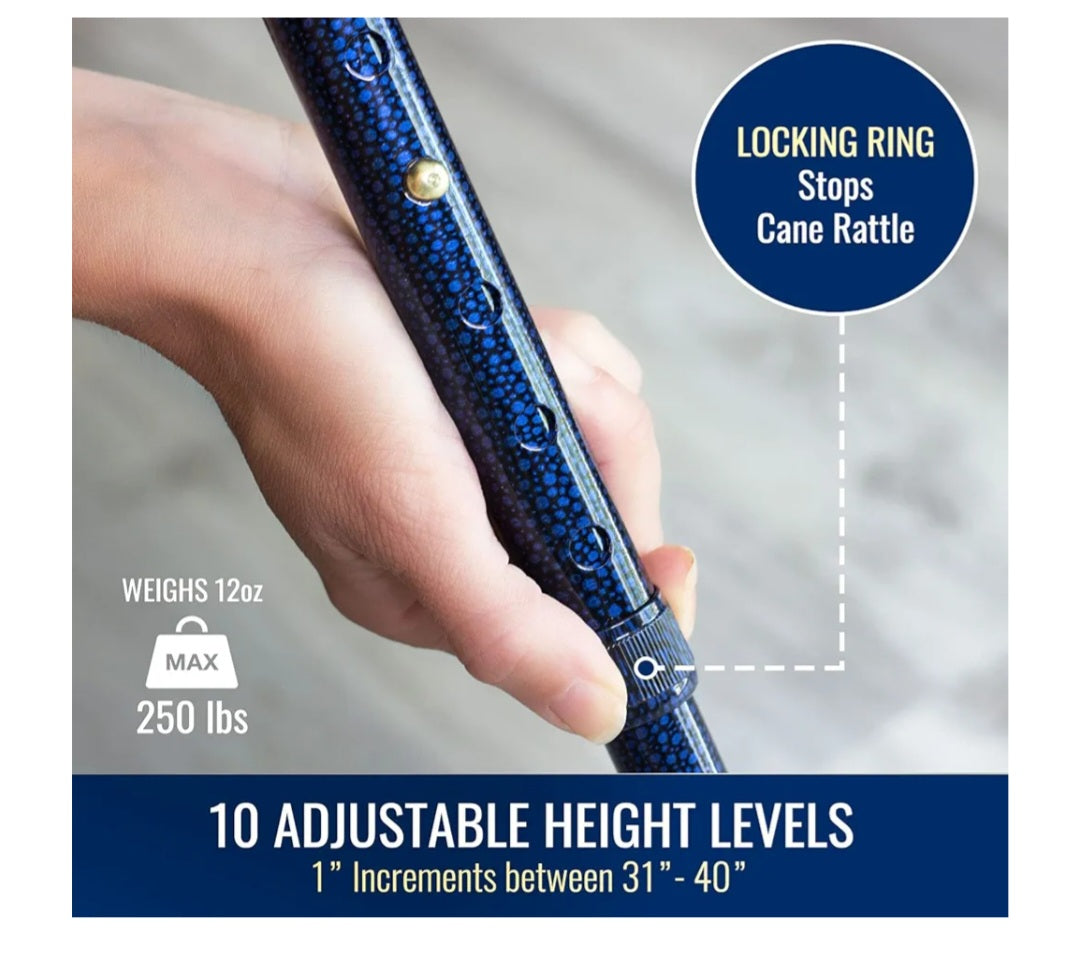 -003 NEW ITEM--Lightweight Aluminum Adjustable Walking Cane with Derby-Top Handle for Men and Women, Blue Ice