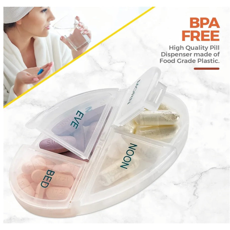 -001 NEW ITEM-Weekly Pill Organizer, 1 Dispenser, 7 Stackable Compartments Four Times-a-Day