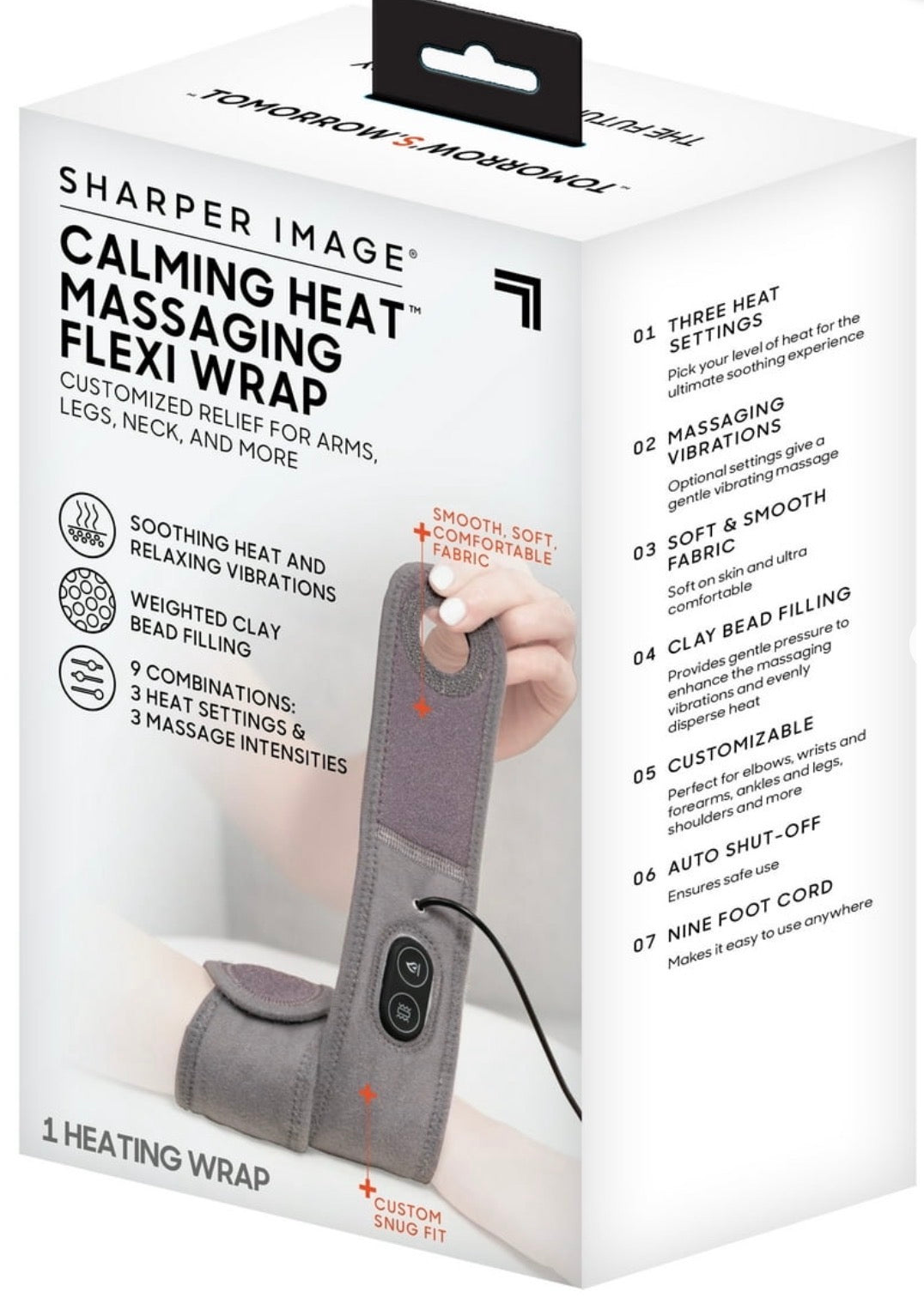 Sharper Image Calming Heat Massaging Flexi Wrap, Soothing Heat &Vibrations, Gray