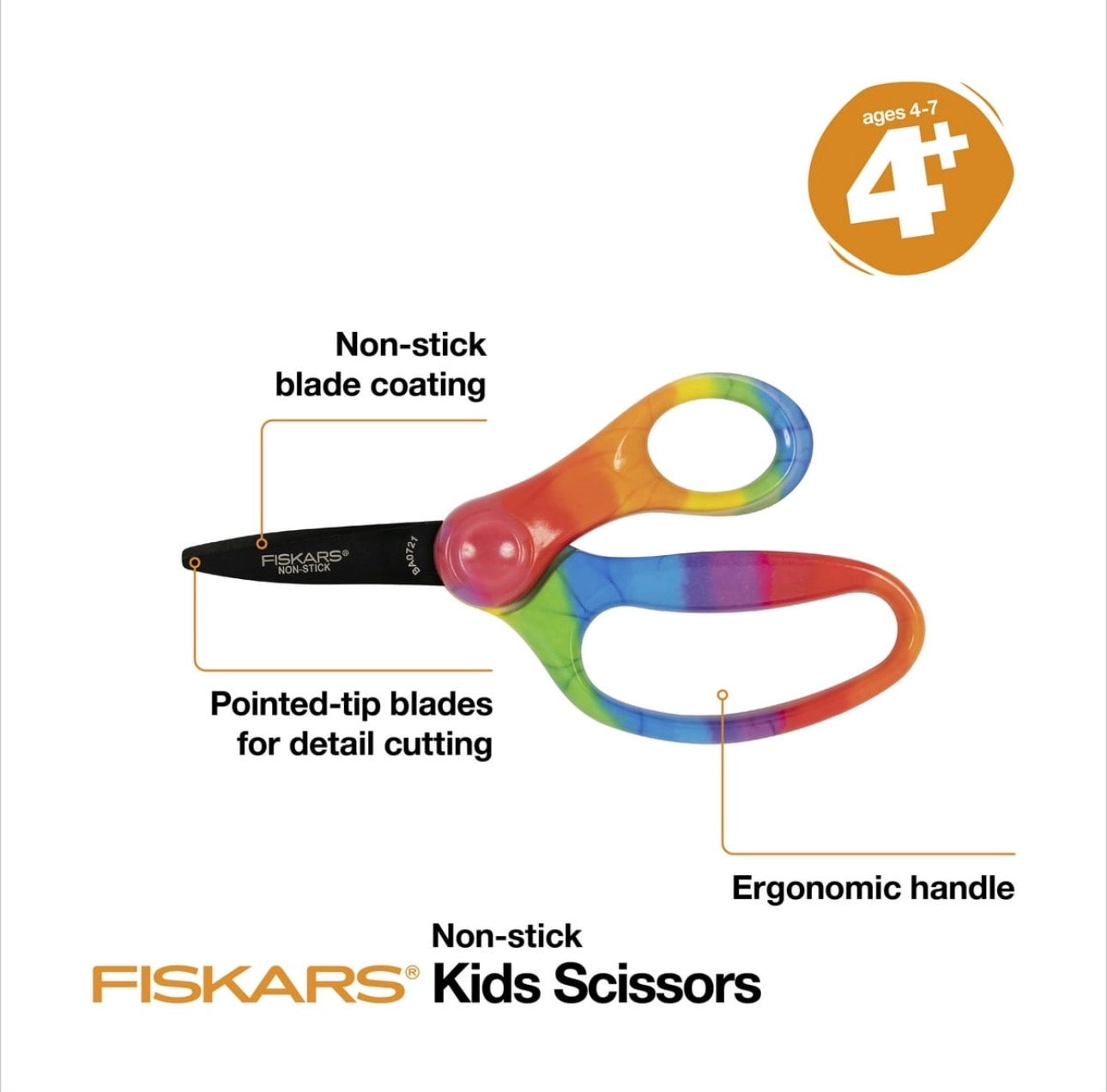 **SALE 5 pr for  $25**Fiskars Kids Scissors Pointed Tip Rainbow Age 4+ Non Stick