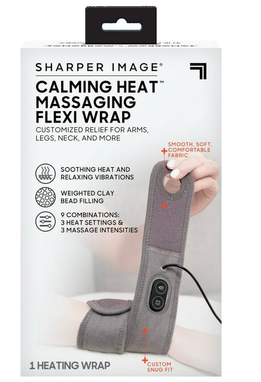 Sharper Image Calming Heat Massaging Flexi Wrap, Soothing Heat &Vibrations, Gray