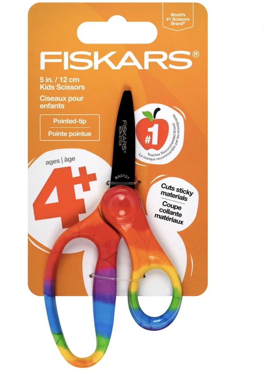 **SALE 5 pr for  $25**Fiskars Kids Scissors Pointed Tip Rainbow Age 4+ Non Stick