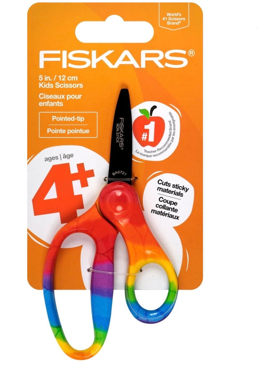 **SALE 5 pr for  $25**Fiskars Kids Scissors Pointed Tip Rainbow Age 4+ Non Stick