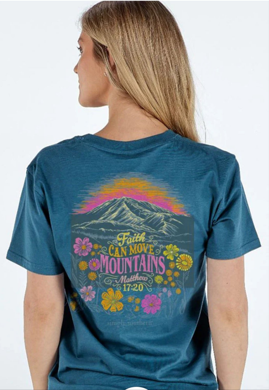 -001 NEW ITEM-Simply Southern "Faith Can Move Mountains" Relaxed Fit Short Sleeve Adult XL T-Shirt (16-18)