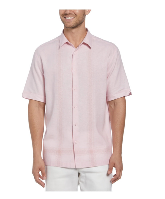 Cafe Luna Men's Linen Blend Tonal L-Shape Print Short Sleeve Shirt 4XL (58-60)