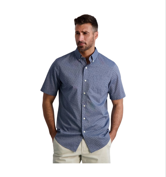 Chaps Men's Short Sleeve Stretch Woven Shirt, Size 3XLT Navy Peony