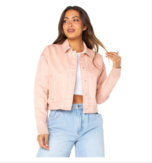 Celebrity Pink Juniors Denim Bomber Jacket with Rib Knit Waist Size Small