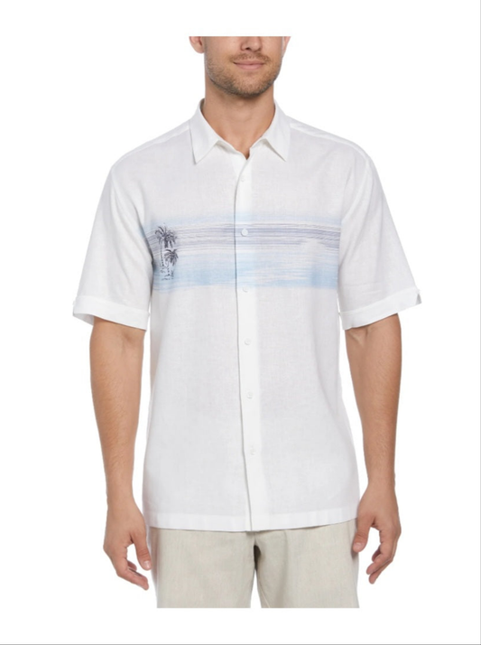 Cafe Luna Men's Linen Blend Abstract Palm Print Short Sleeve Shirt 5XL