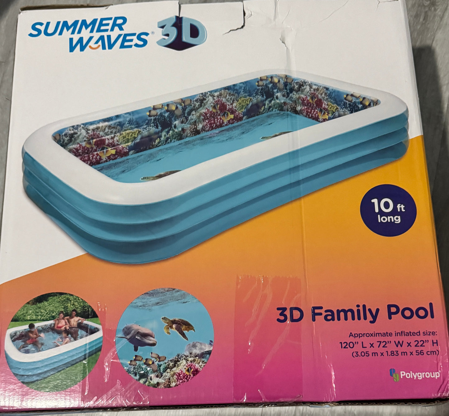 Summer Waves 3D Action Inflatable Pool 6'3"x3'6"x18" 110 Gal 3D Goggles