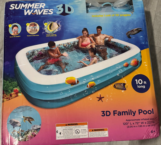 Summer Waves 3D Action Inflatable Pool 6'3"x3'6"x18" 110 Gal 3D Goggles