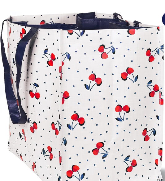 Kate Spade New York Reusable Shopping Bag, Grocery Tote with Shoulder Straps, Large Collapsible Tote, Vintage Cherry Dot