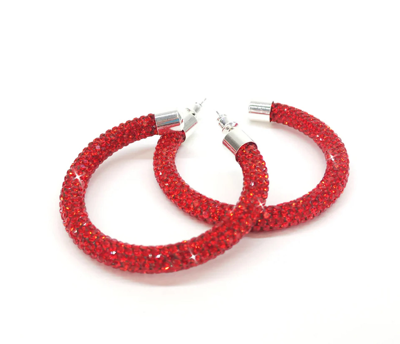 Jacqueline Kent Red Sparkled Hoop Earrings