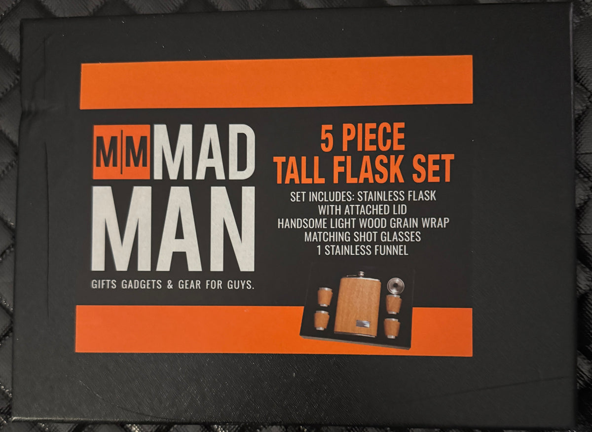 Mad Man 5 Piece Tall Flask Set in Wood Grain Finish