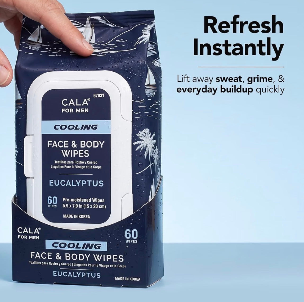 CALA for Men Cooling Face & Body Wipes.
