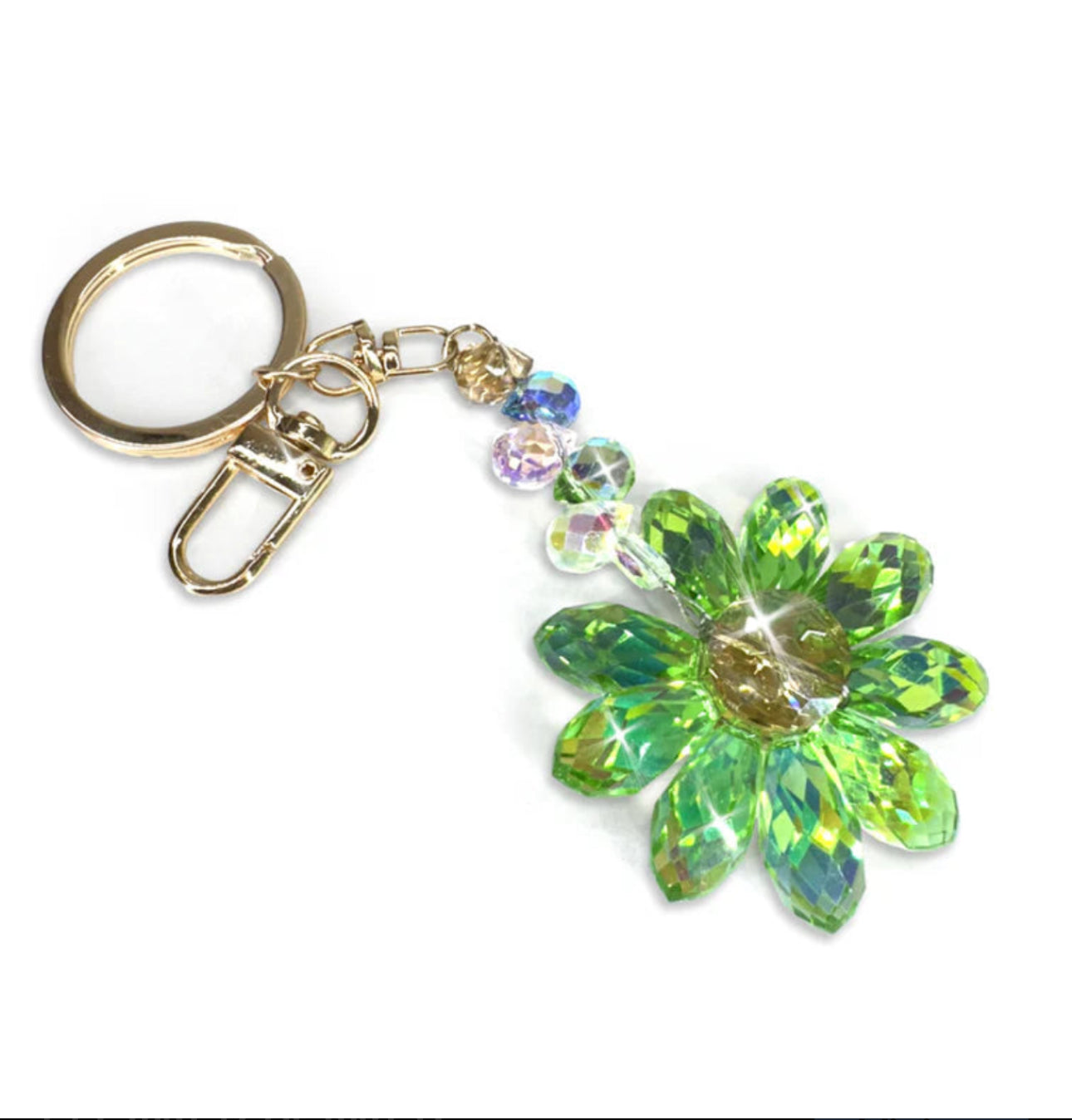 2 Jacqueline Kent Green Flower Power Crystal Daisy Purse Charm Keychain