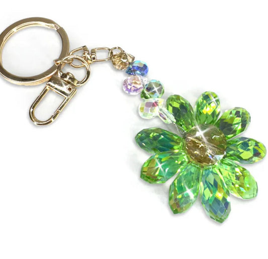 2 Jacqueline Kent Green Flower Power Crystal Daisy Purse Charm Keychain