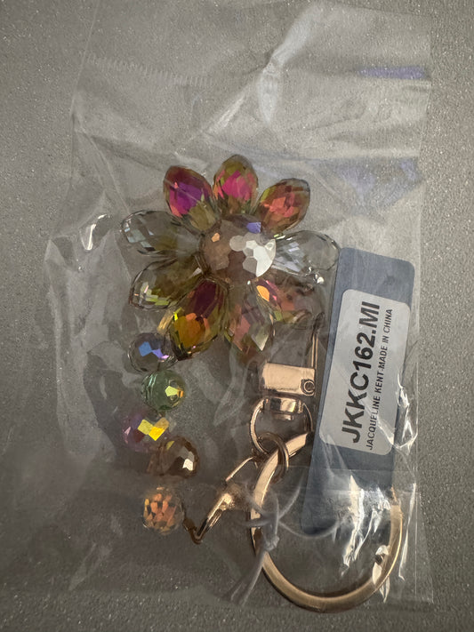 2 Jacqueline Kent Flower Power (Multicolor) Crystal Daisy Purse Charm Keychain
